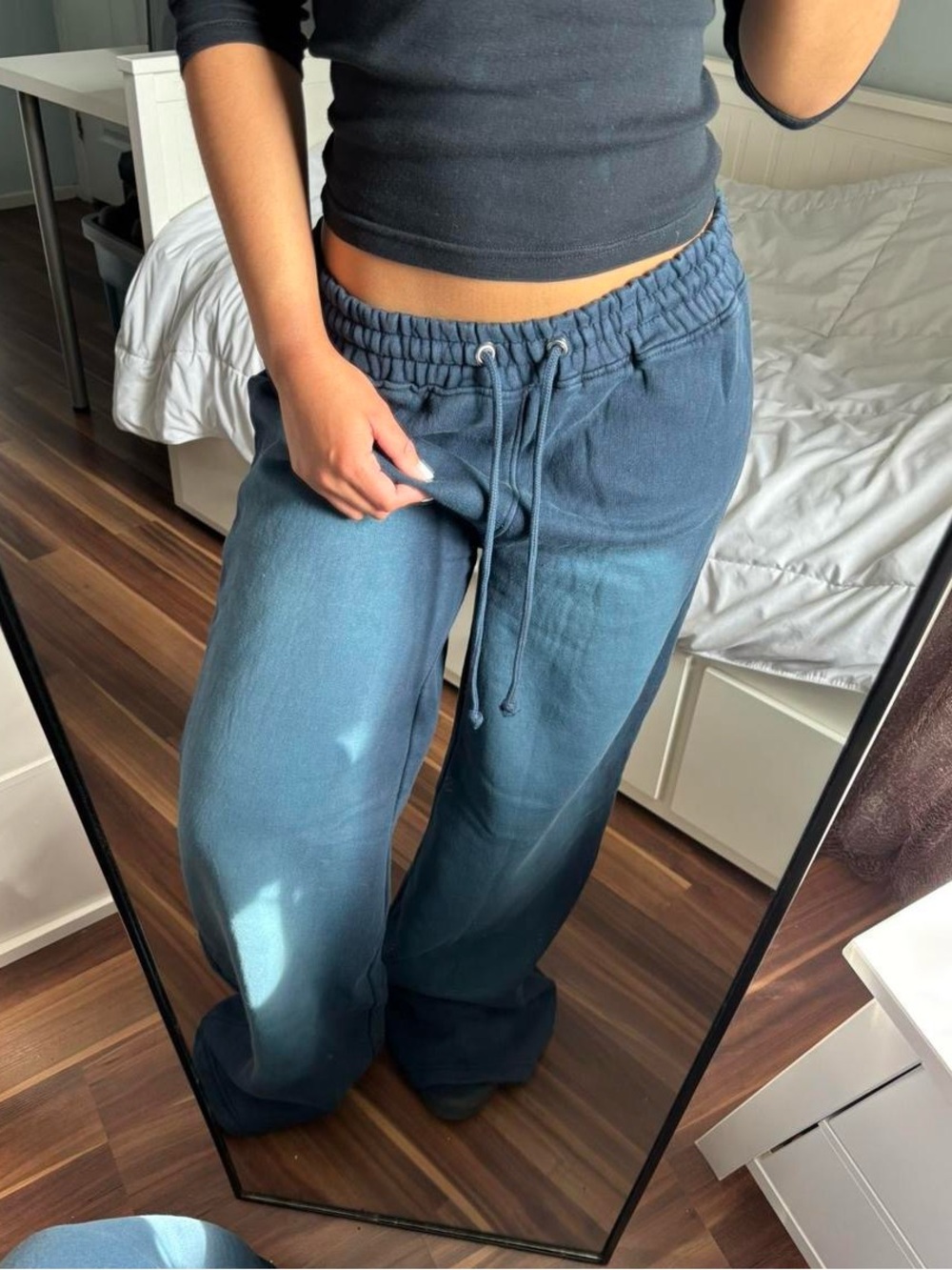 Fashion Nova Teal-Blue Wide Leg Drawstring Track Pants